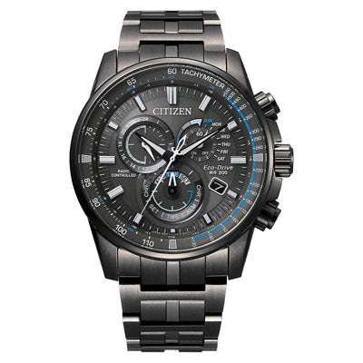 Citizen PCAT Radio Controlled Mens Chronograph Watch with Gray Dial and Gray Ion Plated Stainless Steel Bracelet (eco drive movement)