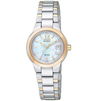 Citizens Chandler Womens Watch with Mother of Pearl Dial and Stainless Steel and Rose Gold Tone Bracelet (ecodrive movement)