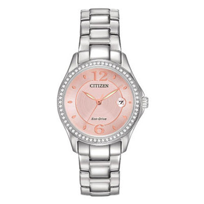 Citizens Silhouette Ladies Watch with Stainless Steel Bracelet and Peach Dial (eco-drive movement)