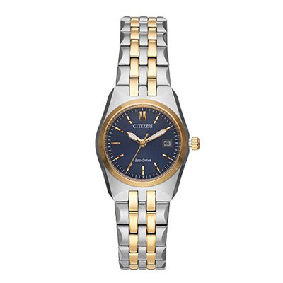 Citizen Corso Womens Watch with Blue Dial and Stainless Steel and Yellow Gold Toned Bracelet (eco-drive movement)