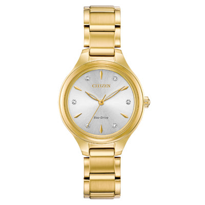 Citizen Corso Womens Diamond Watch with White Dial and Yellow Gold Toned Bracelet (ecodrive movement)