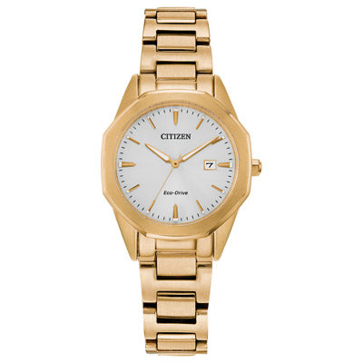 Citizen Corso Womens Watch with White Dial and Yellow Goldtoned Bracelet (eco drive movement)
