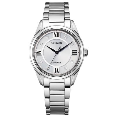 Citizen Arezzo Womens Diamond Watch with Silver Toned Dial and Stainless Steel Bracelet (eco drive movement)
