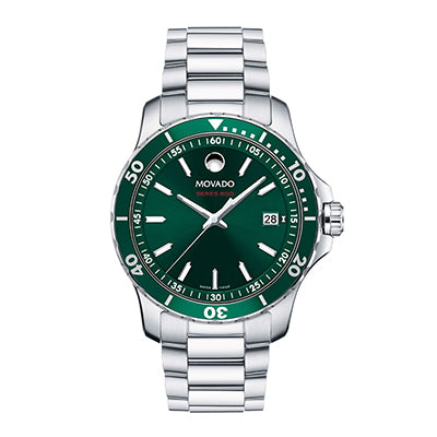 Movado Series 800 Mens Watch with Green Dial and Stainless Steel Bracelet (quartz movement)