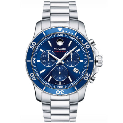 Movado Series 800 Mens Watch with Blue Dial and Stainless Steel Bracelet (Swiss quartz movement)