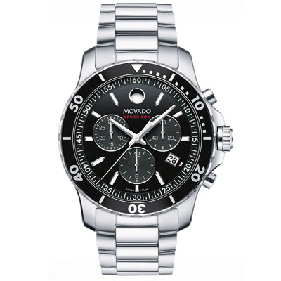 Movado Series 800 Mens Watch with Black Dial and Stainless Steel Bracelet (Swiss quartz movement)