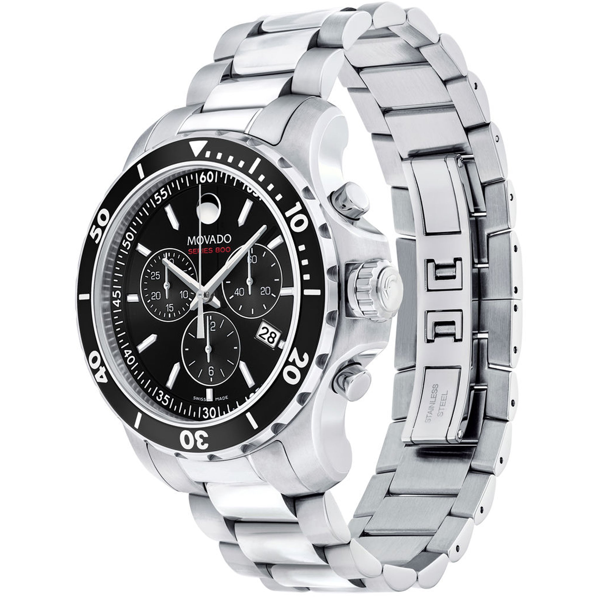 Movado Series 800 Mens Watch with Black Dial and Stainless Steel Bracelet (Swiss quartz movement)