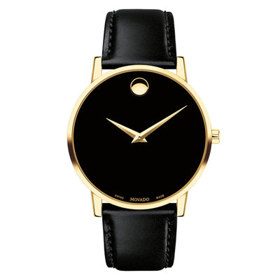 Movado Museum Classic Mens Watch with Black Dial and Black Leather Strap (Swiss quartz movement)