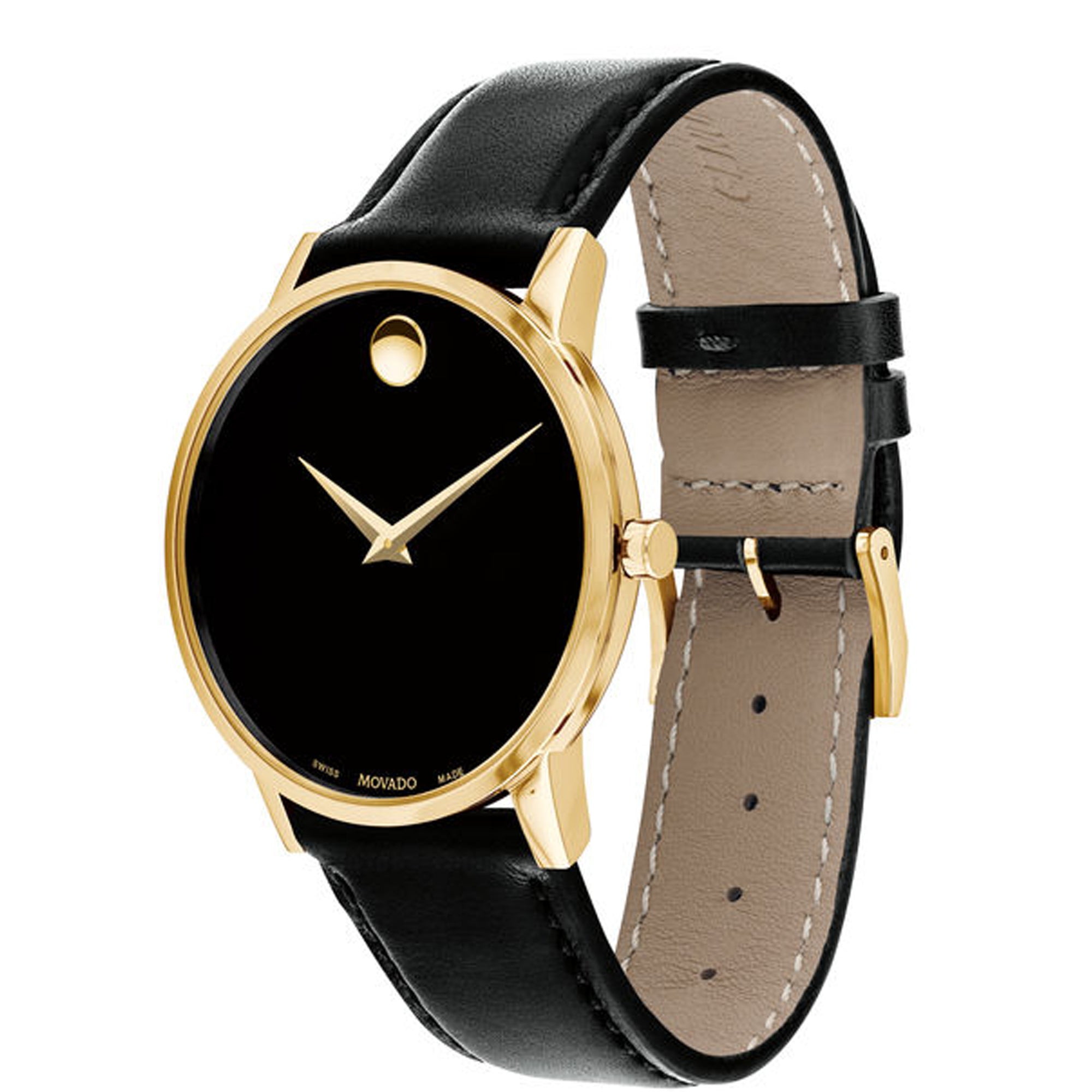 Movado Museum Classic Mens Watch with Black Dial and Black Leather Strap (Swiss quartz movement)