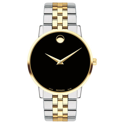Movado Museum Classic Mens Watch with Black Dial and Stainless Steel and Yellow Gold Tone Bracelet (Swiss quartz movement)