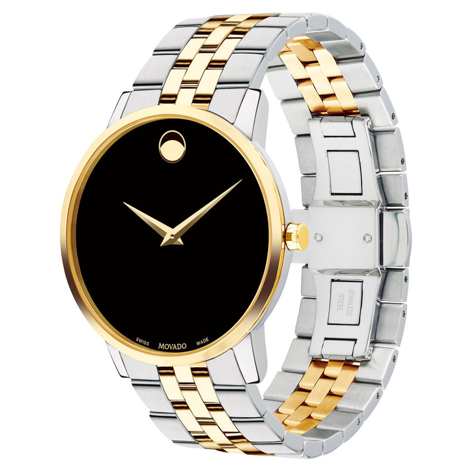 Movado Museum Classic Mens Watch with Black Dial and Stainless Steel and Yellow Gold Tone Bracelet (Swiss quartz movement)