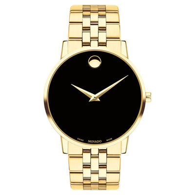 Movado Museum Classic Mens Watch with Black Dial and Yellow Gold Tone Bracelet (Swiss quartz movement)