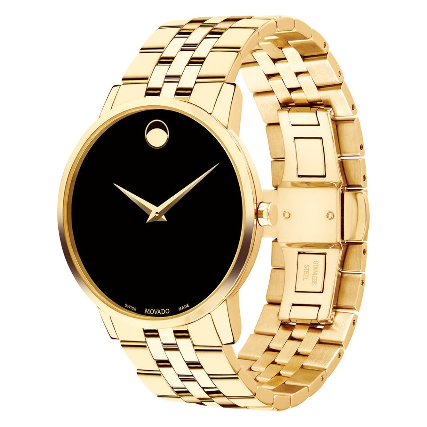 Movado Museum Classic Mens Watch with Black Dial and Yellow Gold Tone Bracelet (Swiss quartz movement)