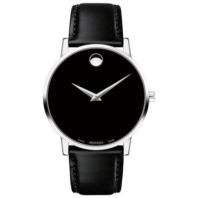Movado Museum Classic Mens Watch with Black Dial and Black Leather Strap (Swiss quartz movement)