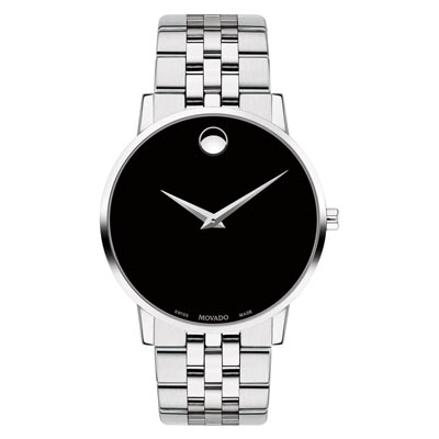 Movado Museum Classic Mens Watch with Black Dial and Stainless Steel Bracelet (Swiss quartz movement)