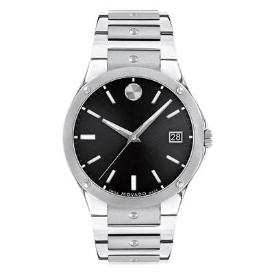 Movado SE Mens Watch with Black Dial and Stainless Steel Bracelet (Swiss quartz movement)