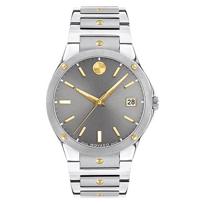 Movado SE Mens Watch with Gray Dail and Stainless Steel and Yellow Gold Toned Bracelet (Swiss quartz movement)