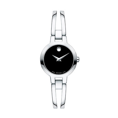 Movado Amorosa Womens Watch with Black Dial and Stainless Steel Bangle Bracelet (swiss quartz movement)
