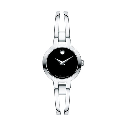 Movado Amorosa Womens Watch with Black Dial and Stainless Steel Bangle Bracelet (swiss quartz movement)