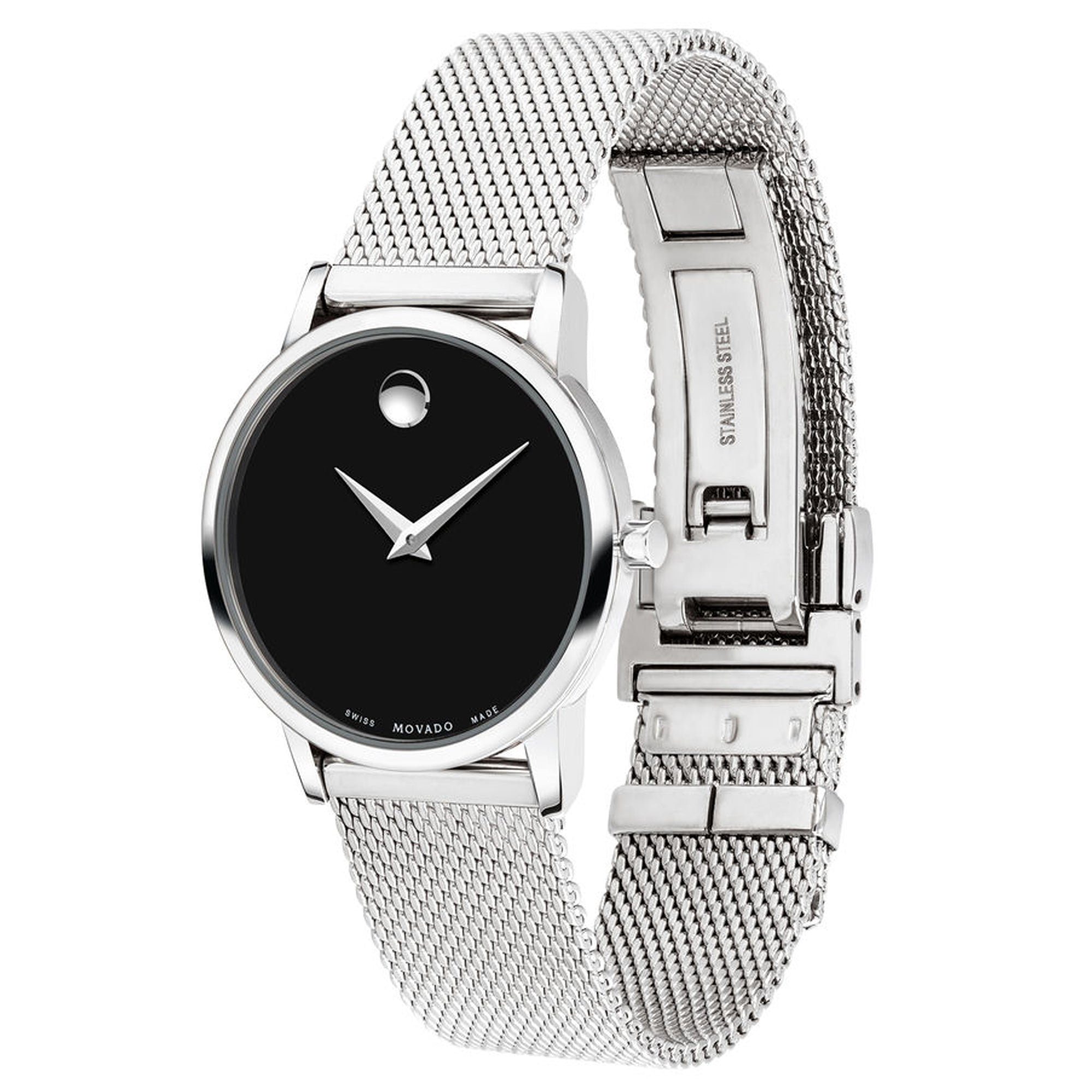 Movado Museum Classic Womens Watch with Black Dial and Stainless Steel Bracelet (Swiss quartz movement)