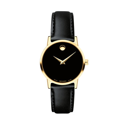 Movado Museum Classic Womens Watch with Black Dial and Black Leather Strap (Swiss quartz movement)