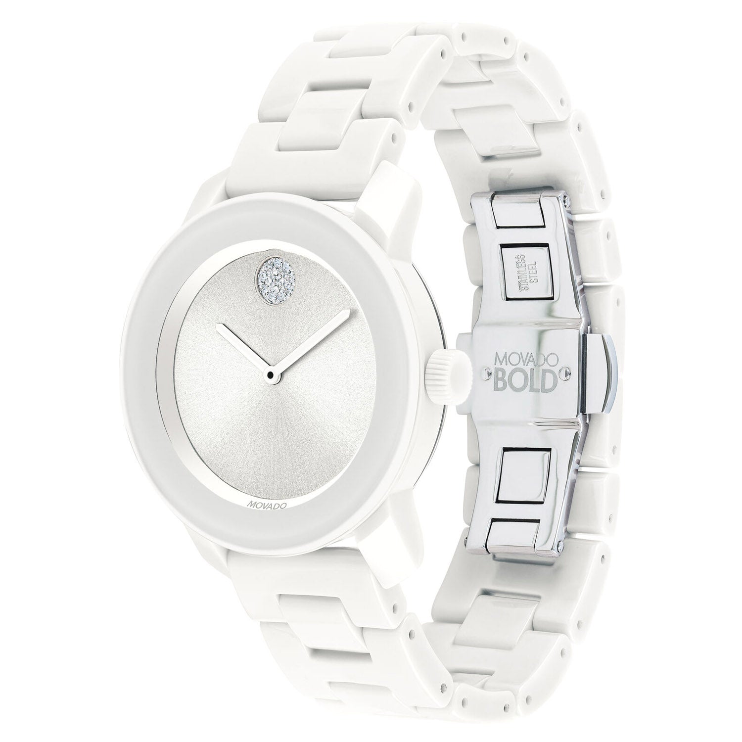 Movado Bold Womens Watch with White Dial and White Ceramic Bracelet (Swiss quart movement)