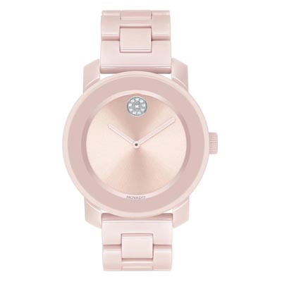 Movado Bold Womens Watch with Pink Dial and Pink Ceramic Bracelet (Swiss quartz movement)