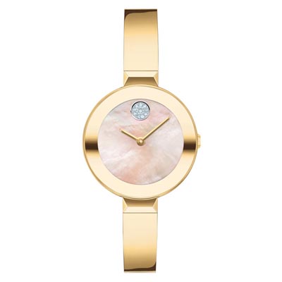 Movado Bold Womens Watch with Mother of Pearl Dial and Yellow Ion Plated Bracelet (Swiss quartz movement)
