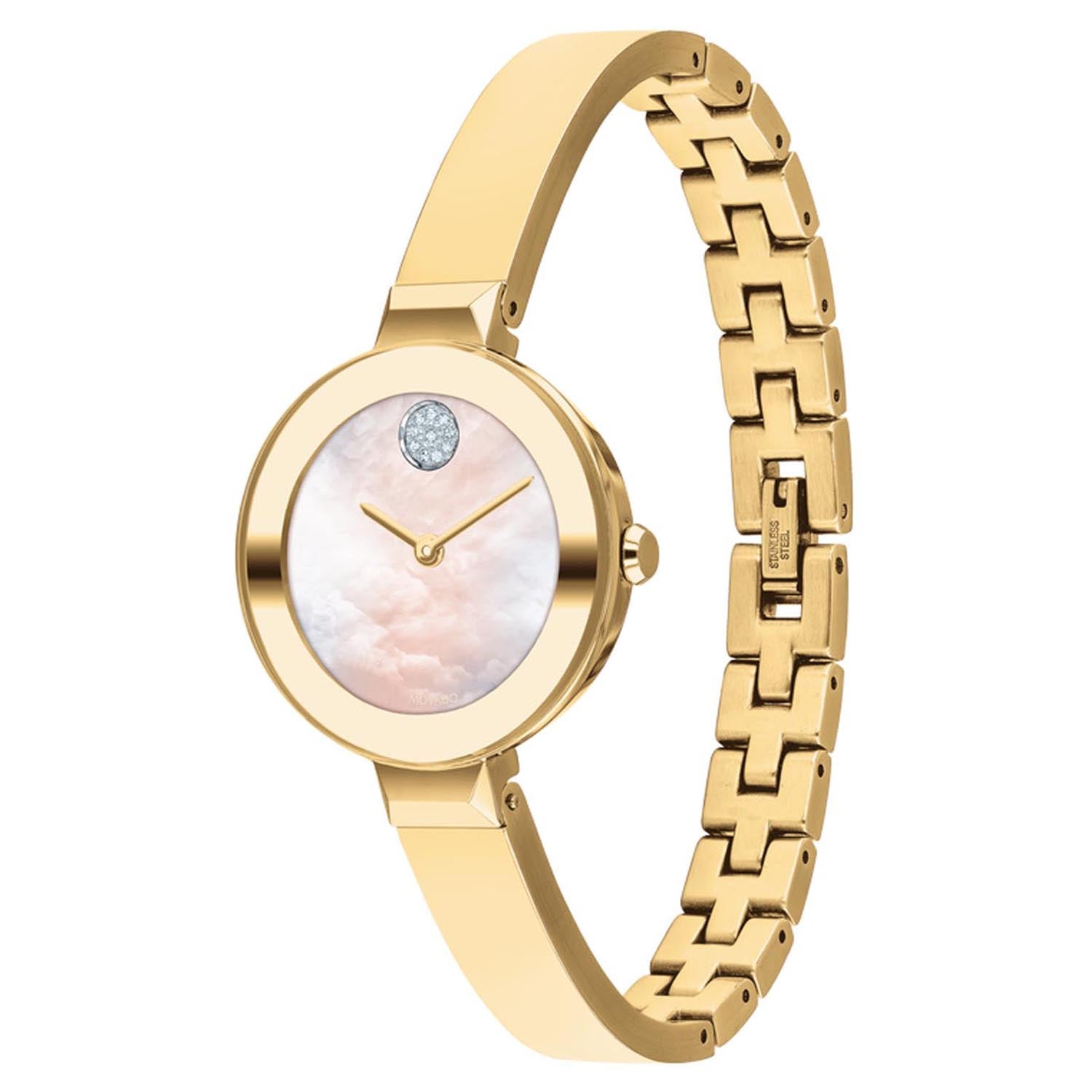 Movado Bold Womens Watch with Mother of Pearl Dial and Yellow Ion Plated Bracelet (Swiss quartz movement)