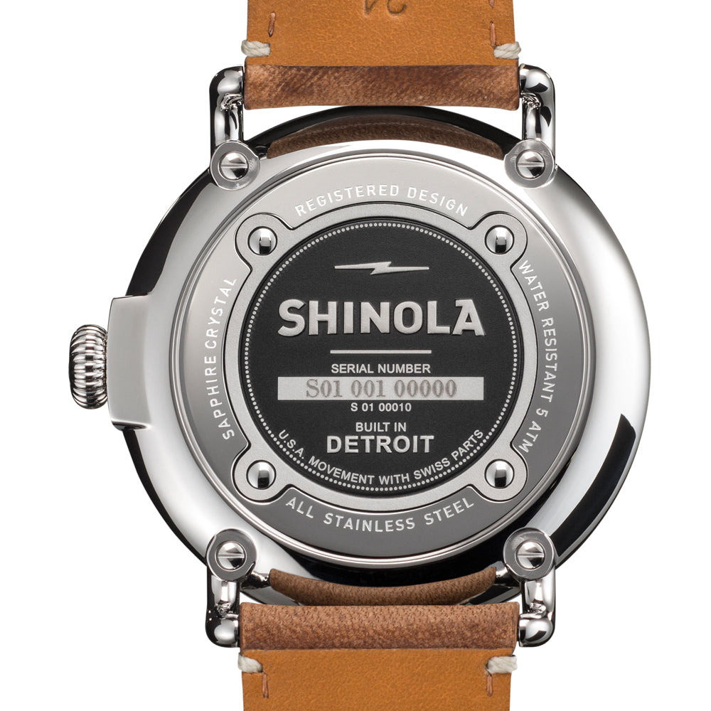 Shinola Mens Runwell Watch with White Dial and Tan Leather Strap (quartz movement)