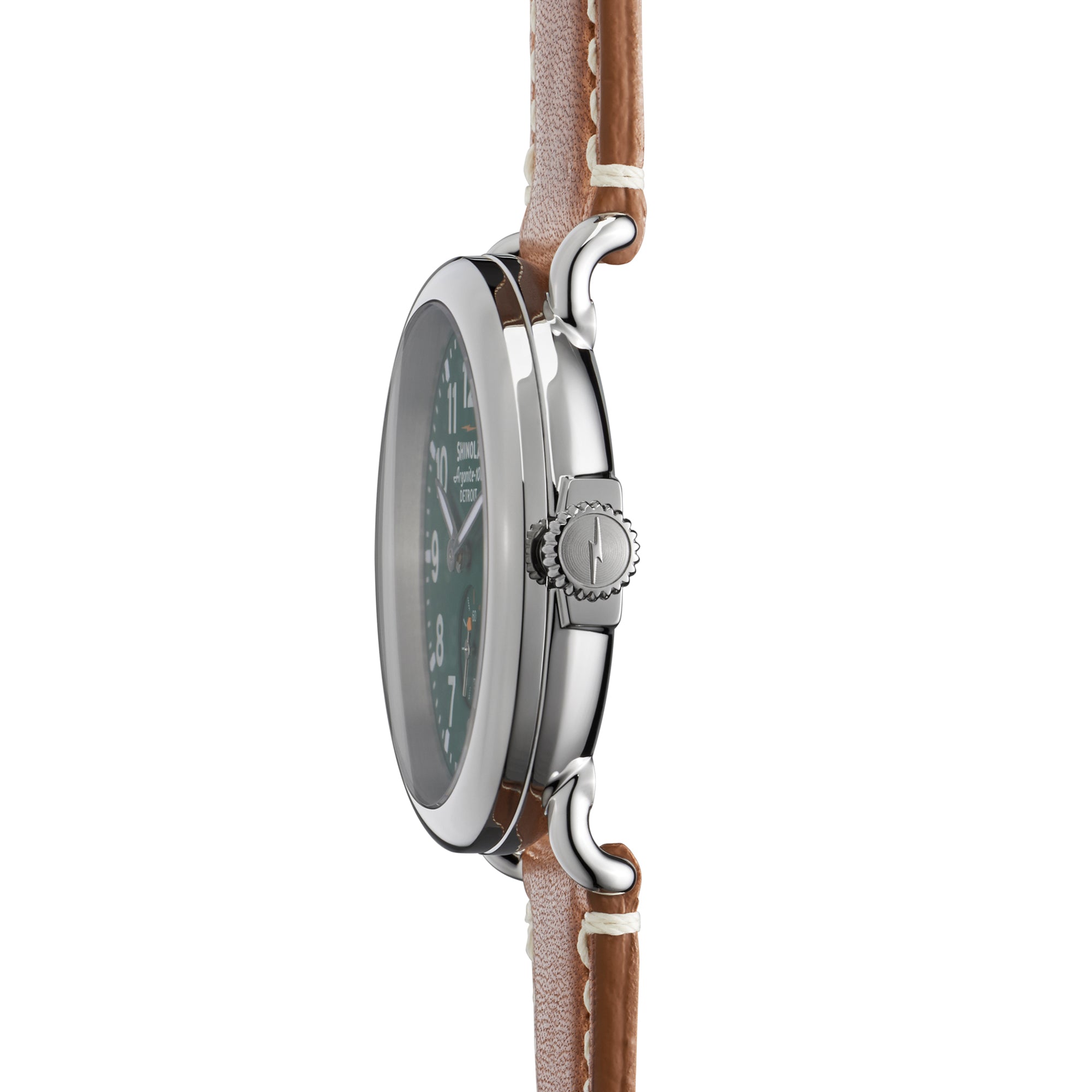 Shinola Mens Runwell Watch with Green Dial and Brown Leather Strap (quartz movement)