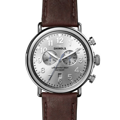 Shinola Runwell Mens Chronograph Watch with Brown Leather Strap (quartz movement)