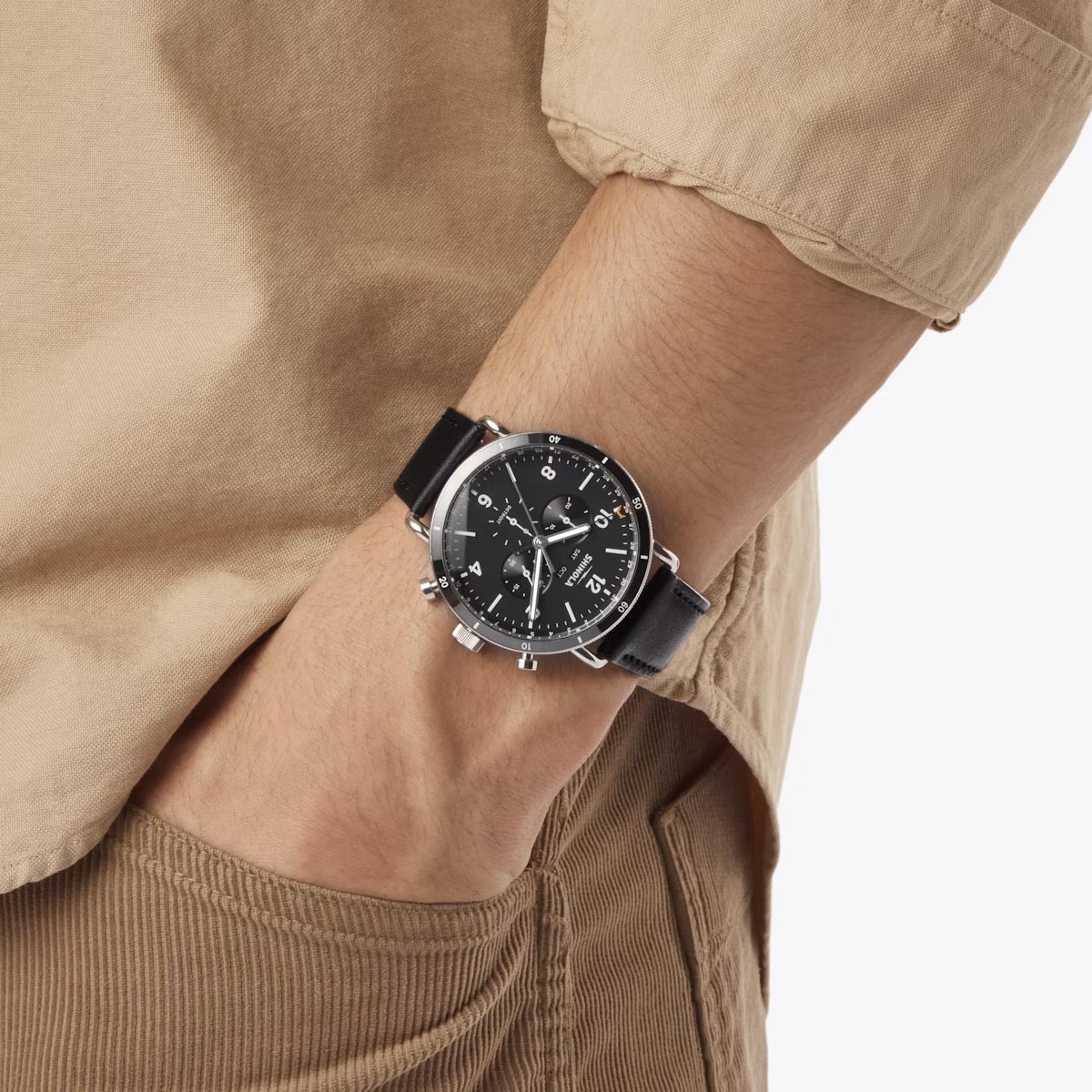 Shinola Canfield Sport Mens Watch with Black Dial and Black Leather Strap (quartz movement)