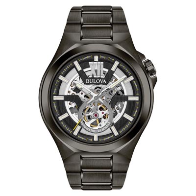 Bulova Maquina Automatic Mens Maquina Watch with Black Dial and Black Stainless Steel Band (automatic movement)