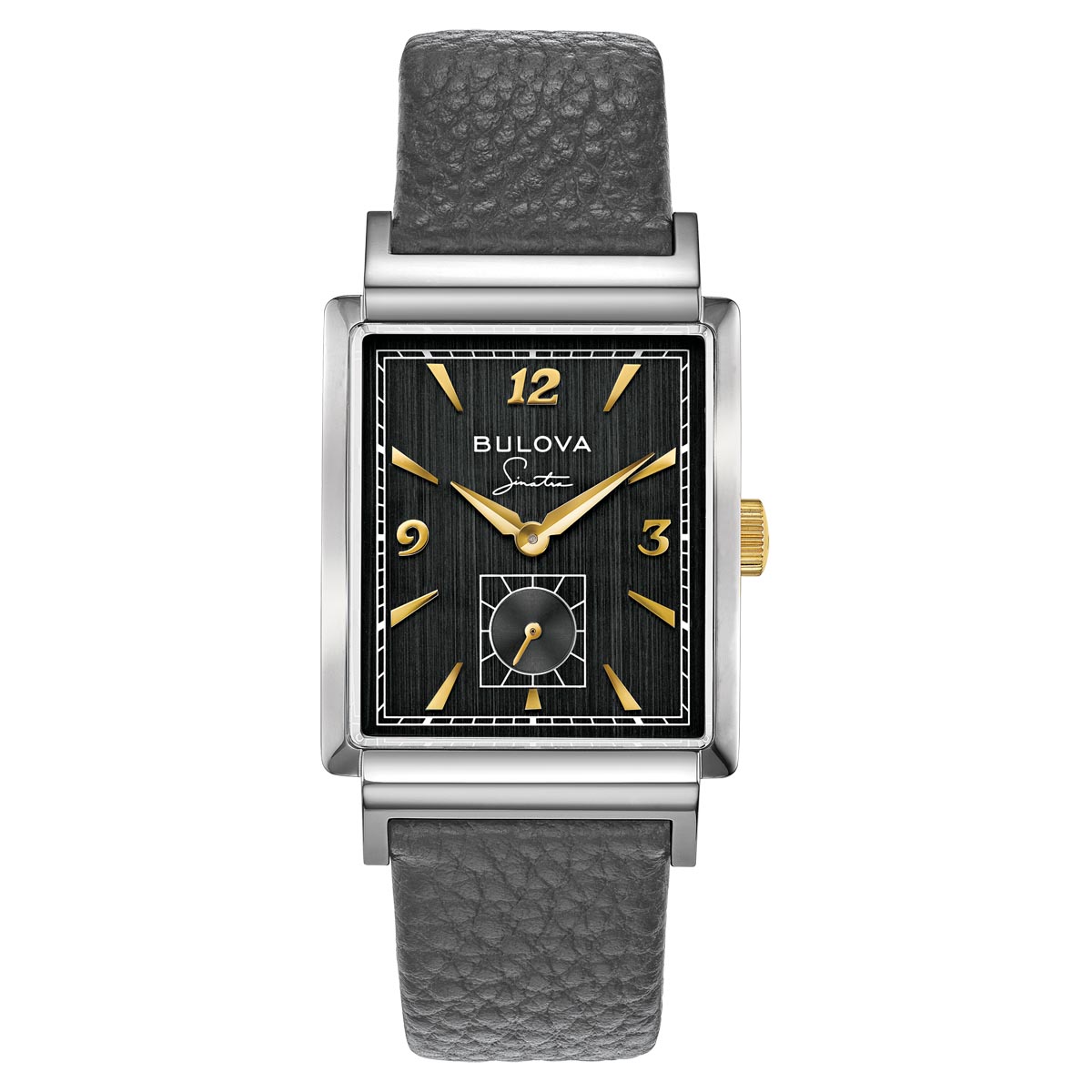 Bulova Frank Sinatra My Way Watch with White Dial and Gray Textured Leather Strap (quartz movement)