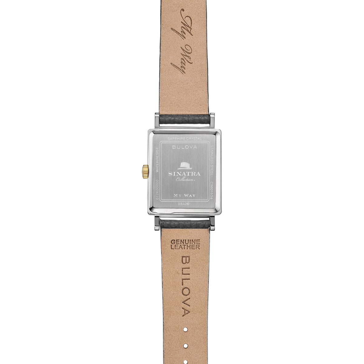 Bulova Frank Sinatra My Way Watch with White Dial and Gray Textured Leather Strap (quartz movement)