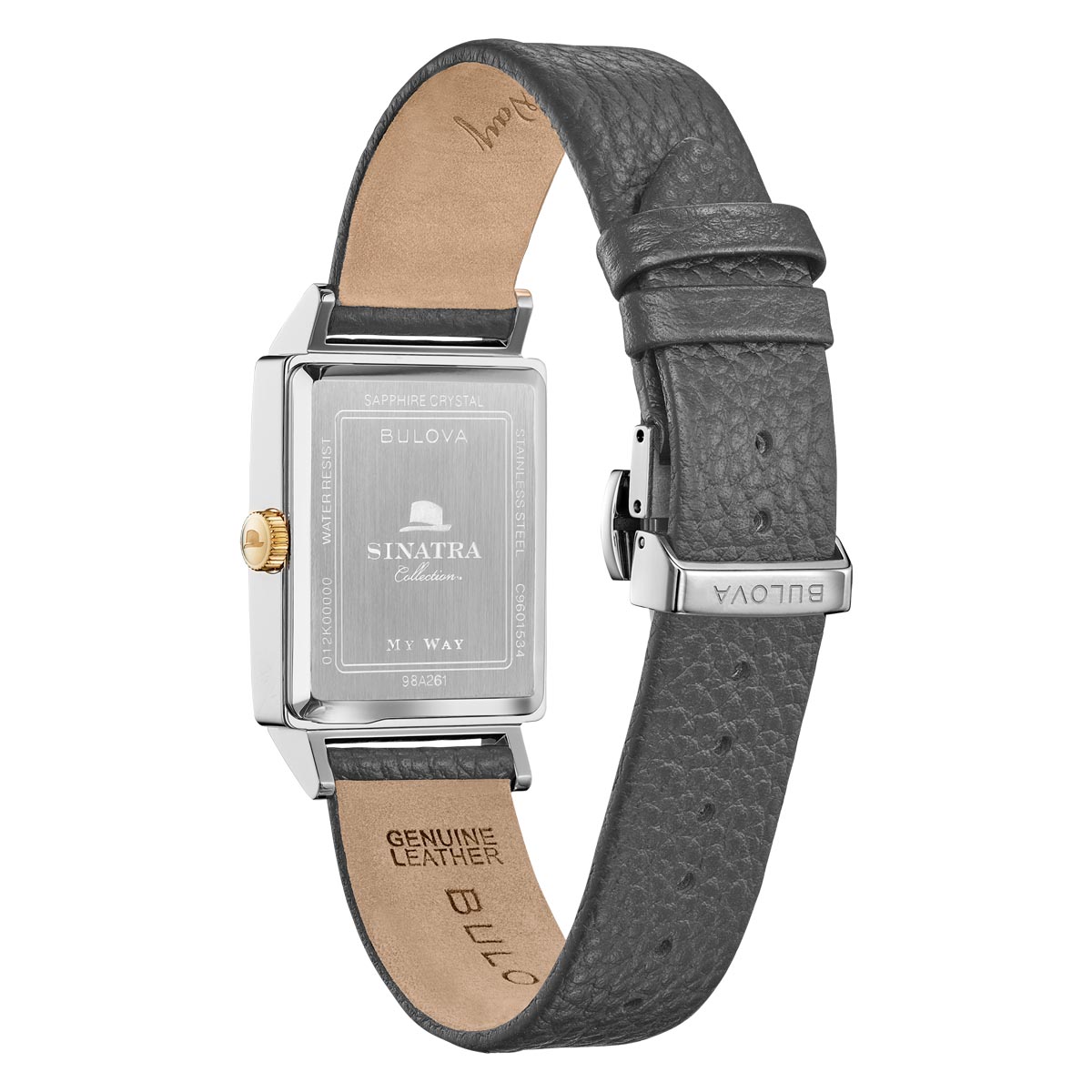 Bulova Frank Sinatra My Way Watch with White Dial and Gray Textured Leather Strap (quartz movement)