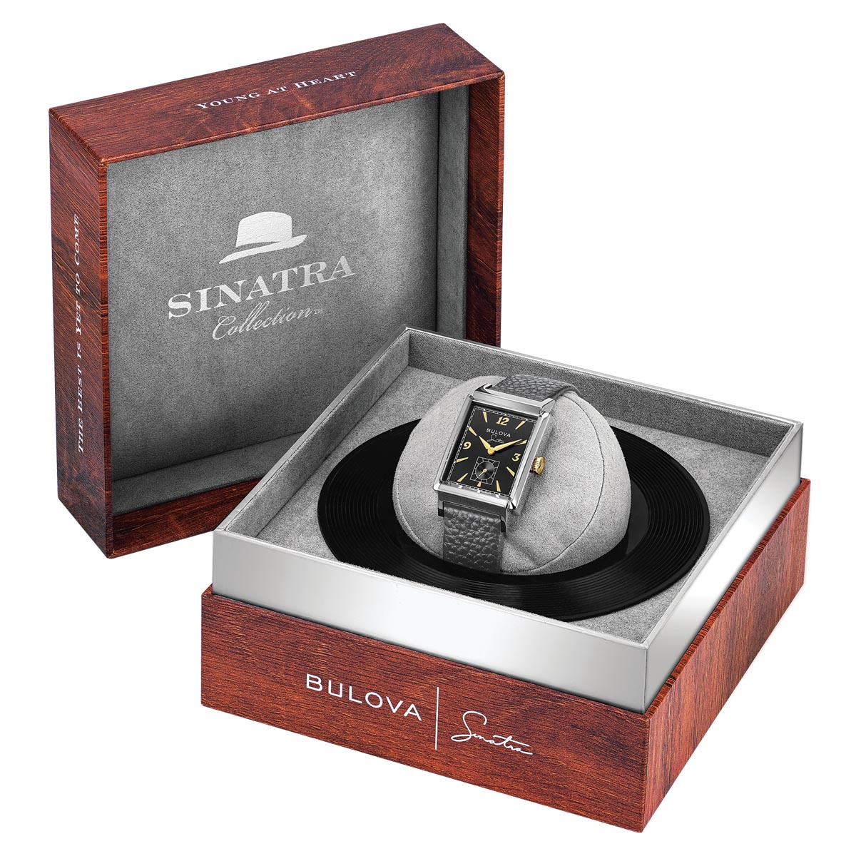 Bulova Frank Sinatra My Way Watch with White Dial and Gray Textured Leather Strap (quartz movement)