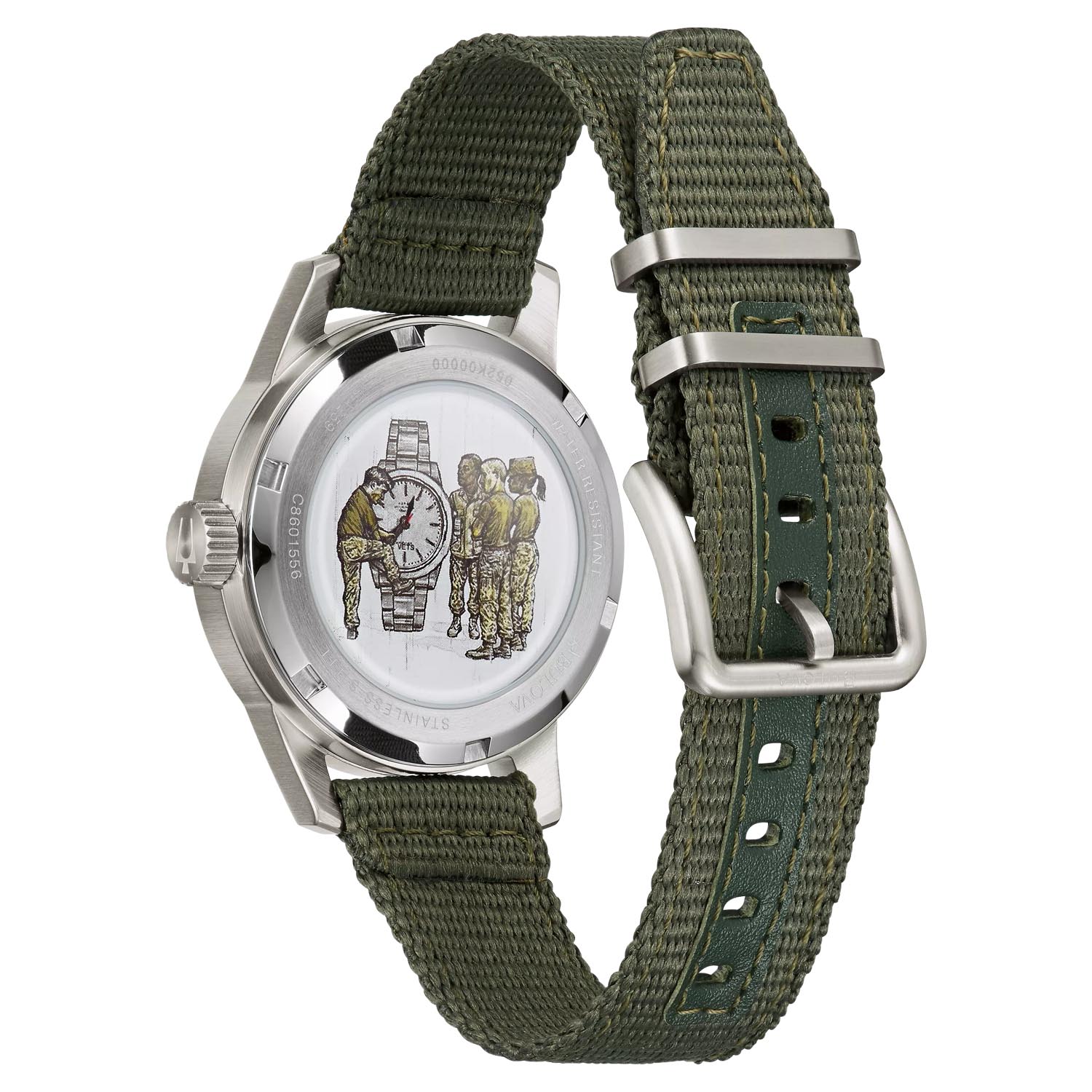 Bulova Hack Mens Watch with Black Dial and Olive Green Canvas Strap (automatic movement)