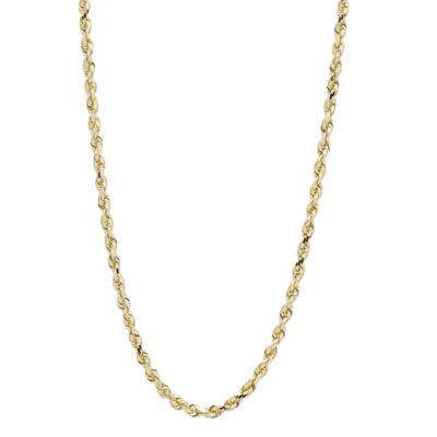 Diamond Cut Rope Chain in 10kt Yellow Gold (22 inches and 4.1mm wide)