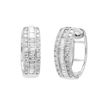 Round and Baguette Diamond Hoop Earrings in 14kt White Gold (1/2ct tw)