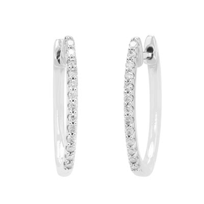 Diamond Oval Hoop Earrings in 10kt White Gold (1/7ct tw)
