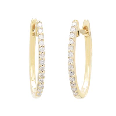 Diamond Oval Hoop Earrings in 10kt Yellow Gold (1/7ct tw)