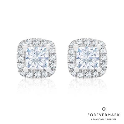De Beers Forevermark Center of My Universe Princess Cut Diamond Halo Stud Earrings in 18kt White Gold (7/8ct tw)