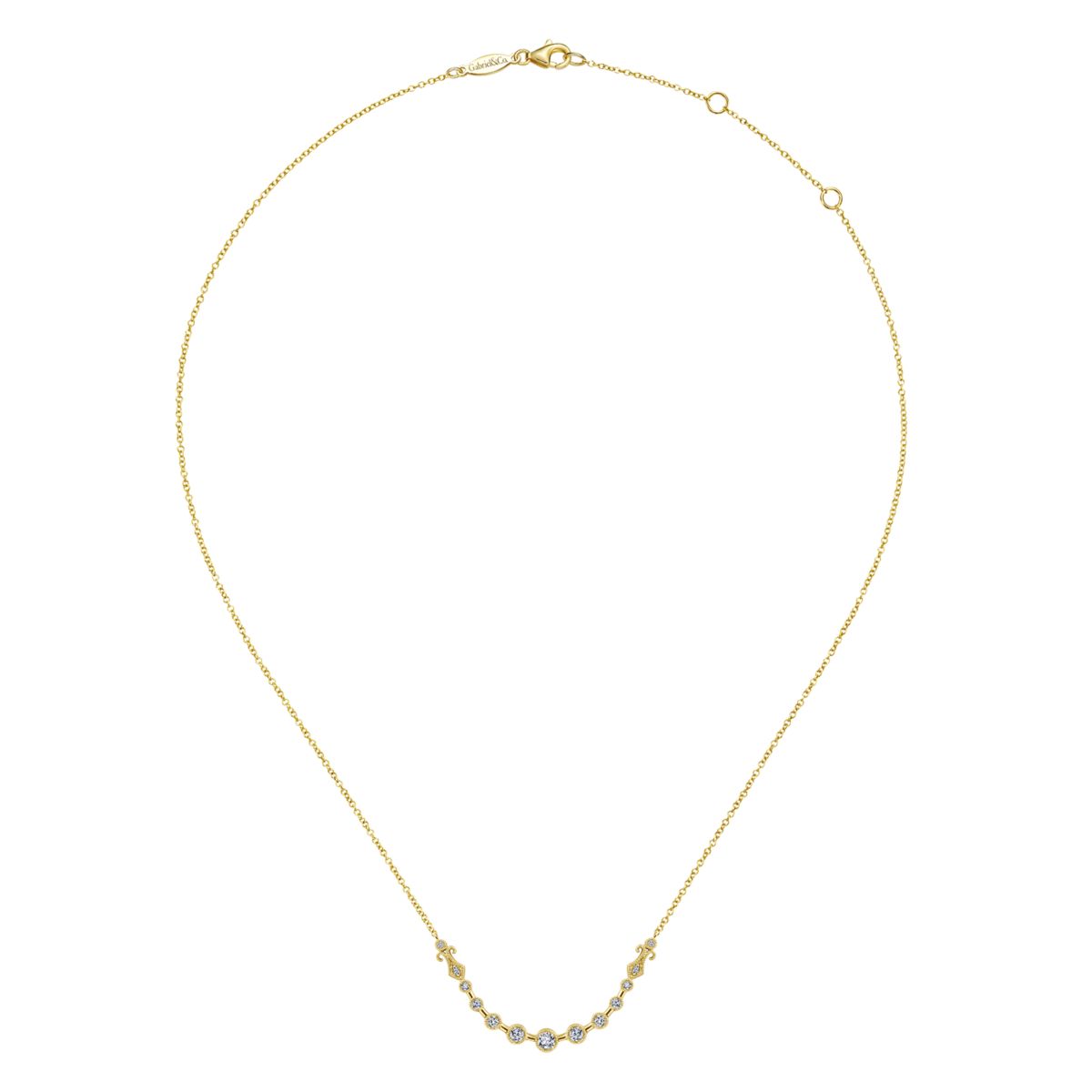 Gabriel Diamond Millgrain Bezel Set Curved Bar Necklace in 14kt Yellow Gold (1/3ct tw)
