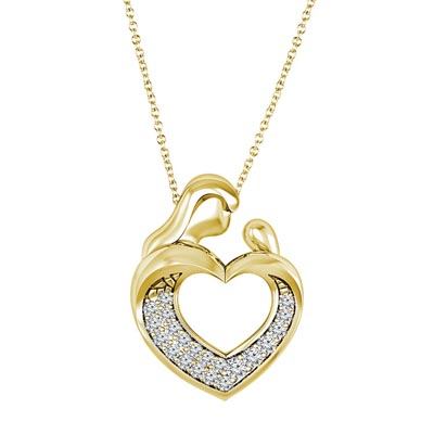Diamond Heart Mother and Child Necklace in 10kt Yellow Gold (1/10ct tw)