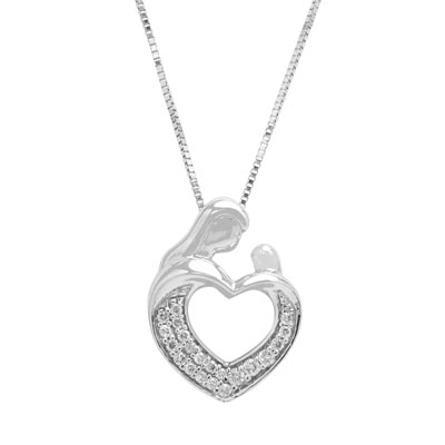 Diamond Heart Mother and Child Necklace in 10kt White Gold (1/10ct tw)