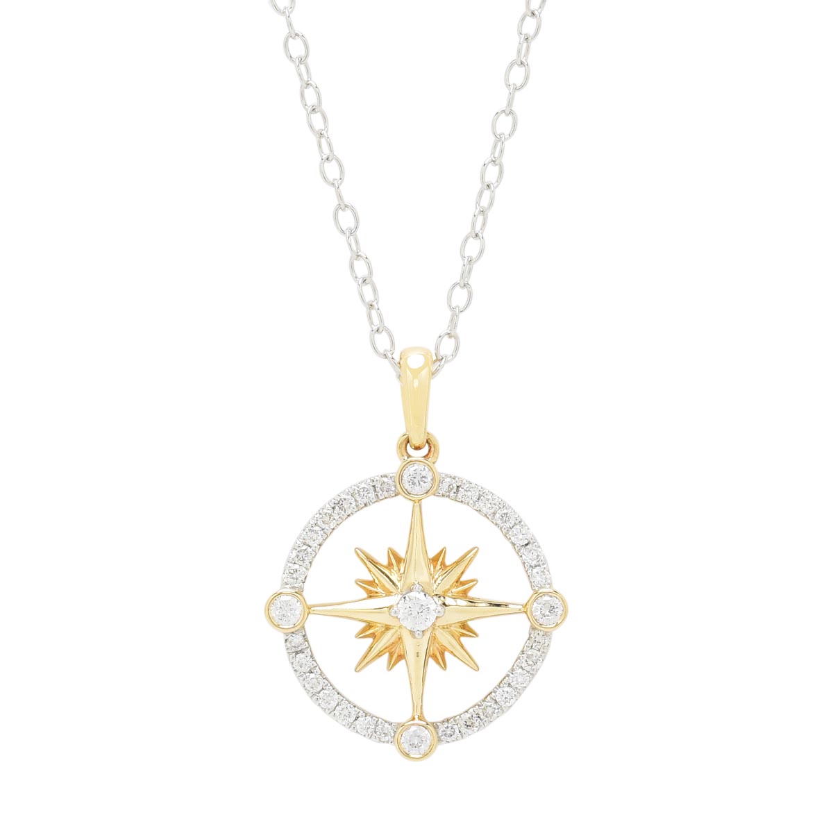 Northern Star Diamond Celestial Star Necklace in 10kt Yellow Gold and Sterling Silver (1/5t tw)