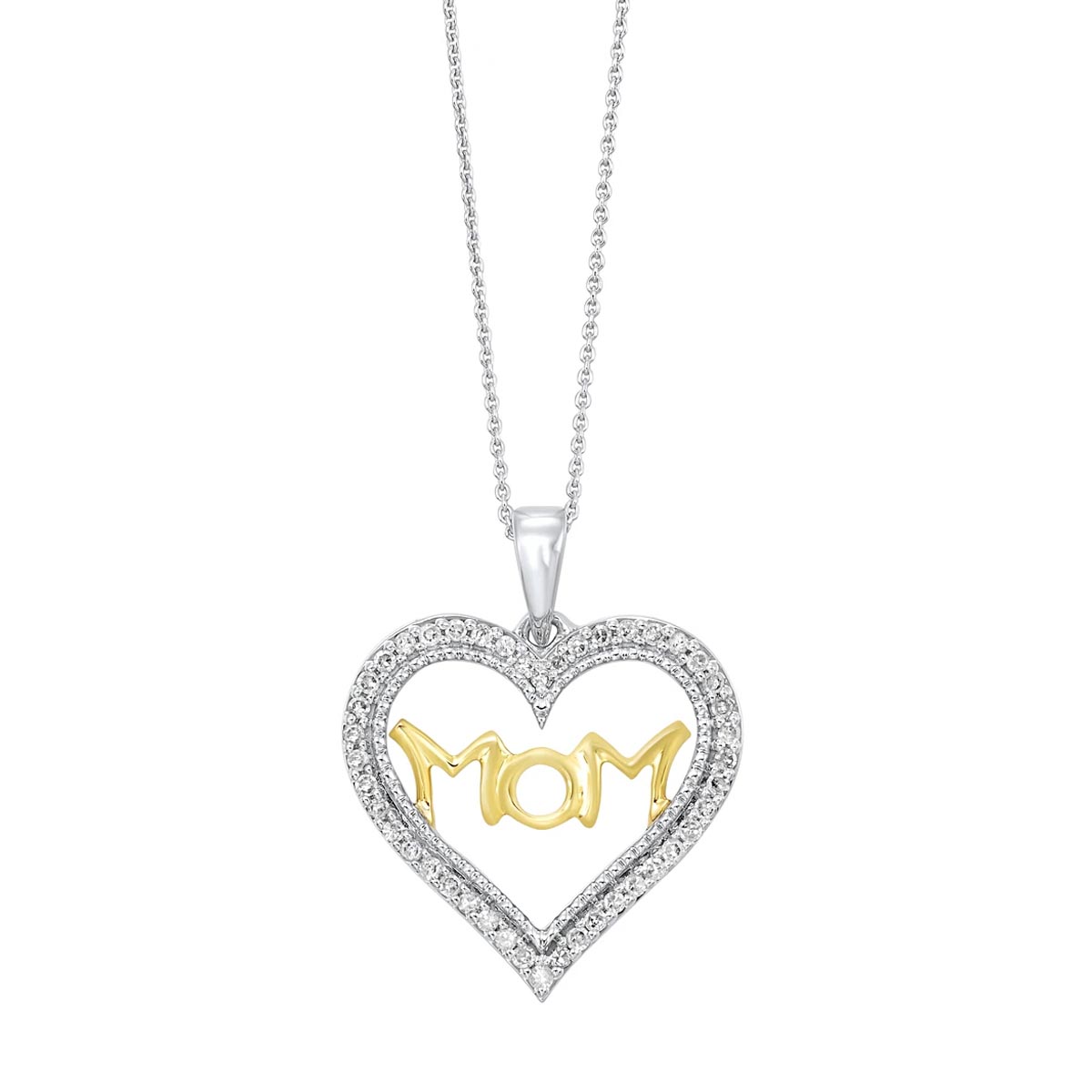 Diamond Mom Heart Necklace in Sterling Silver and 10kt Yellow Gold (1/5ct tw)