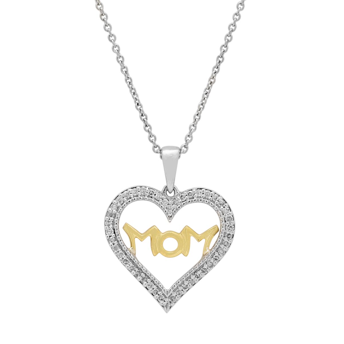 Diamond Mom Heart Necklace in Sterling Silver and 10kt Yellow Gold (1/5ct tw)